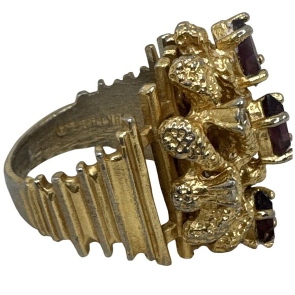 Aurora Jewelry Co18K Yellow Gold Cocktail Ring Purple & Clear Stones Vintage HGE - Picture 4 of 6